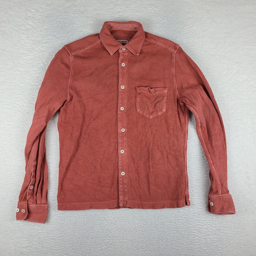 32 Bar Blues Corduroy Shirt Mens Small Dark Orange Flannel 100% Cotton Button Up